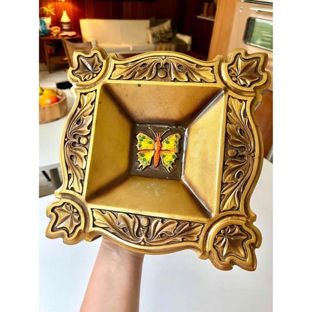Vintage Ornate Butterfly Wall Ash Tray Universal Statuary Corp 1970s 1960s